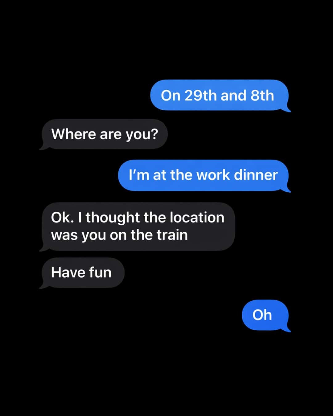 Text conversation about meeting confusion and location mix-up.
